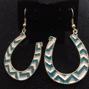 Teal Chevron Horseshoe Earrings